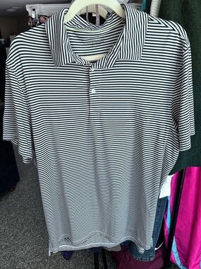J. Crew Black & White Striped Performance Polo